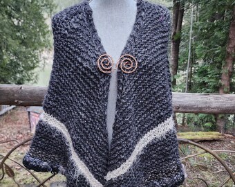 Hand knitted and handspun wool and silk shawl wrap, outlander style.