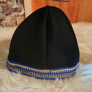 Viking, Norse, Anglo Saxon, cap hats, skull hats with handwoven inkle trim. Custom order