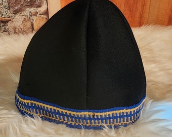 Viking, Norse, Anglo Saxon, cap hats, skull hats with handwoven inkle trim. Custom order