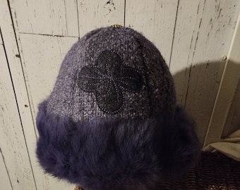 Mongolian, Cossack, Norse, Viking  style hat purple woven woo, purple fur.