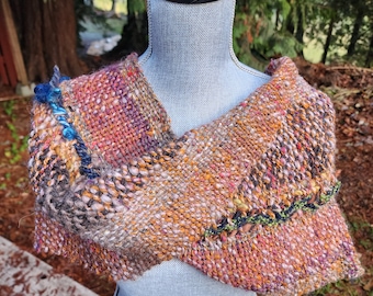 Unique Handwoven,handspun wool, Wrap, shawl, merino, art yarn, brown colours