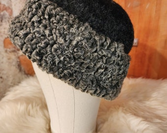 Mongolian, Cossack, Norse style fur hat, black grey felted hat with Grey Persian lamb.