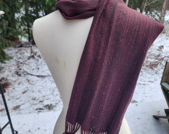 Black and red with a bit of sparkle. Handwoven bamboo fabric scarf.