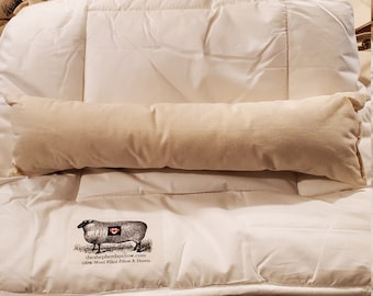 Rolled neck pillow, neck support, - wool filled pillows, cotton cover