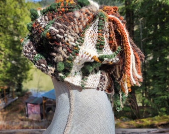 Unique wool hat, Hand spun, dyed wool and woven