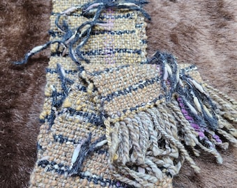 lovely browns, and multi coloured woven,  handspun wool, unique scarf