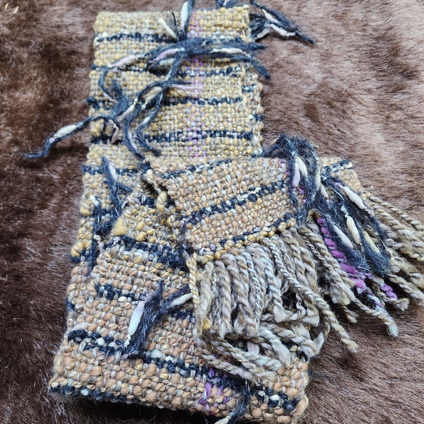 lovely browns, and multi coloured woven,  handspun wool, unique scarf