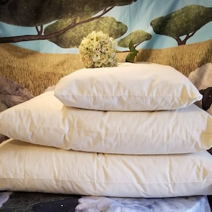 The Shepherd's Pillow - 100 % organic wool filled pillows and Organic cotton covers with zipper. Chemical Free. Handmade in Canada