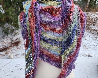 Crocheted colorful shawl, wrap, scarf.