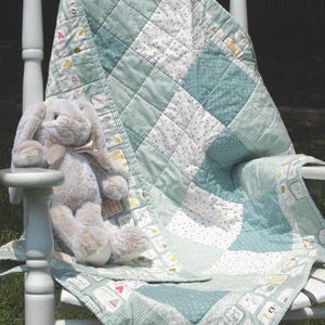 Handmade Gender Neutral Baby Quilt – Mint Green Cotton Lap Blanket (ABC)