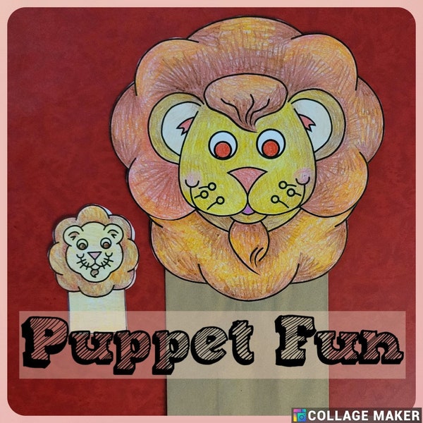 Lion Fun, pdf educational project elementary school students, animal puppet, paper bag puppet, finger puppet, color