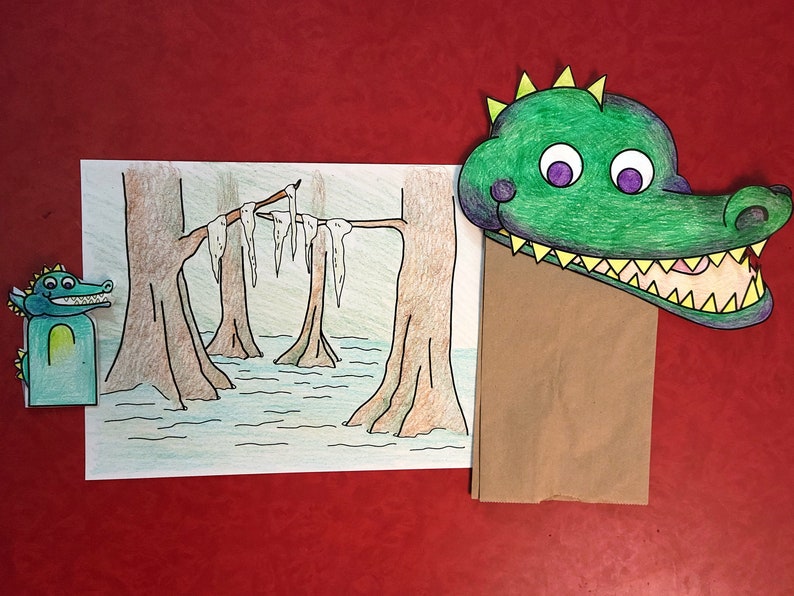 Alligator Fun, Instant Download Paper Bag Puppet, Finger Puppet,color ...
