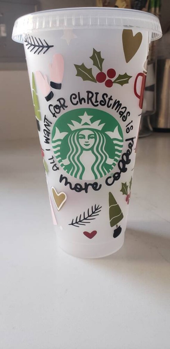Christmas starbucks cold cup//24 oz//vent//morecoffee//reusable cup by
