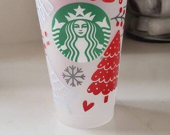 Christmas starbucks cold cup//24 oz//venti//cozy//reusable cup