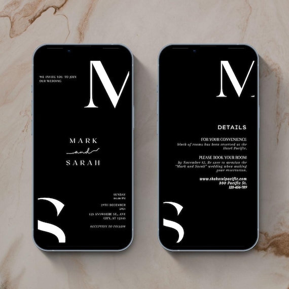 Minimalist Black Electronic Wedding Invitation: Editable Video Digital Invite (Timeless Theme, Canva Template)