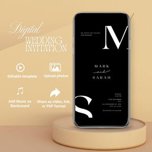Minimalist Black Electronic Wedding Invitation: Editable Video Digital Invite (Timeless Theme, Canva Template) image 4
