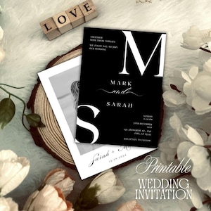 Minimalist Black Wedding Invitation Template: Editable Monochrome Design (Digital Download)  (Modern Invite)