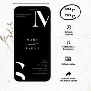 Minimalist Black Electronic Wedding Invitation: Editable Video Digital Invite (Timeless Theme, Canva Template) image 6