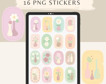 Pegatina de flores vintage PNG, conjunto de imágenes prediseñadas digitales en colores pastel para planificadores, álbumes de recortes, diarios, arte kawaii minimalista, descarga digital