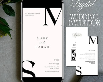 Minimalist Wedding Video Invitation: Editable Canva Template (Black White Electronic Invite with RSVP)