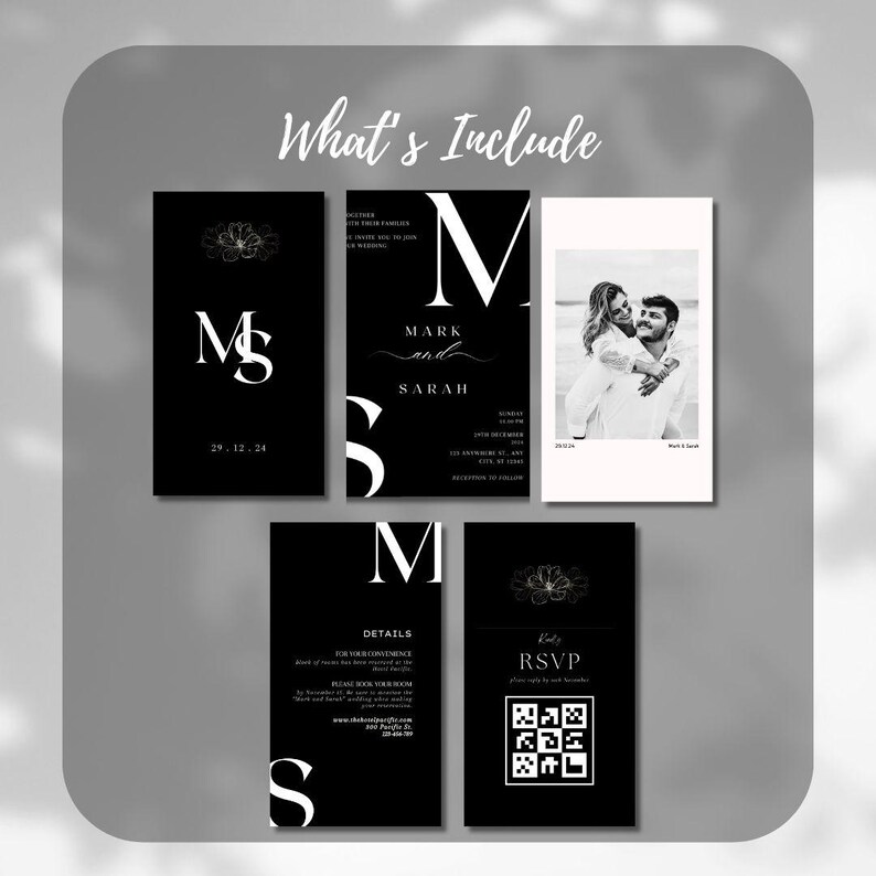 Minimalist Black Electronic Wedding Invitation: Editable Video Digital Invite (Timeless Theme, Canva Template) image 8
