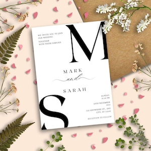Modern Black and White Wedding Invitation Template: Editable Canva Design (Minimalist) (Instant Download)