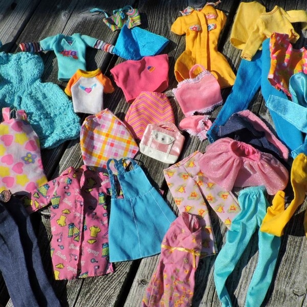 80s 90s Vintage Barbie Doll Clothing Blue Pink Yellow Mix Tops Skirts Dresses Outfits Clothes