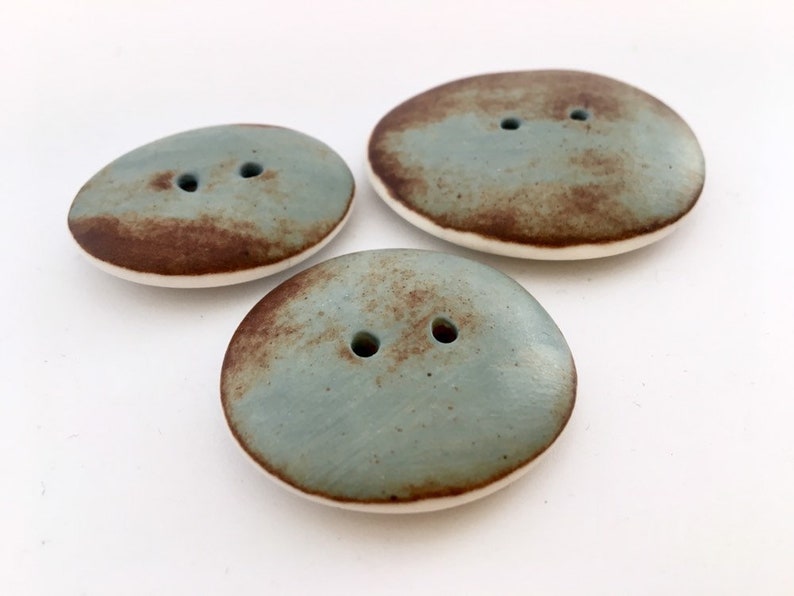 3 Big Rusty Duck-Egg Blue Buttons porcelain buttons