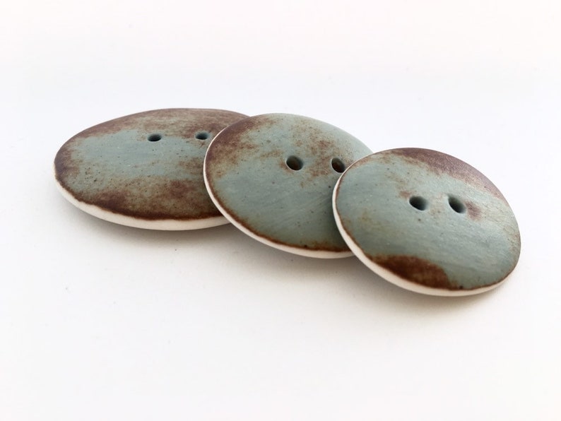 3 Big Rusty Duck-Egg Blue Buttons porcelain buttons