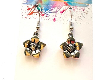 Silver Star Flower Earrings