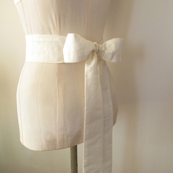 Off White Dupioni Silk Sash Bow Belt Wedding Sash - longer length - made to order - limited
