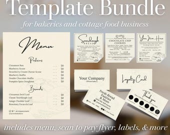 Cottage Bakery Template Bundle: Editable Menu, Labels, Scan to Pay Flyer (Canva, Digital Download)