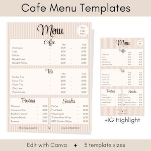 Plantilla de Canva para menú de cafetería / Lista de precios editable para food trucks / Descarga instantánea de menú digital para restaurante / Menú de té y pasteles para cafeterías
