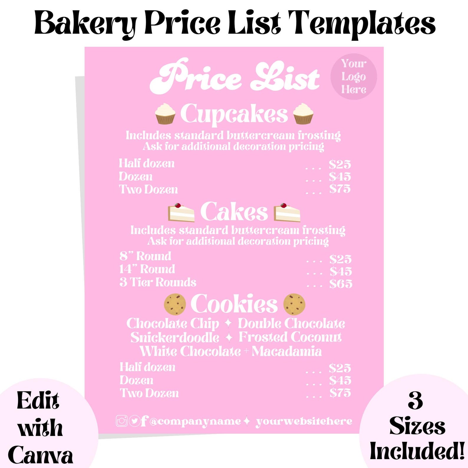 Price List Template Pop up Bakery Menu Template Cottage Food Menu