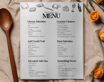 Bearbeitbare Charcuterie-Menüvorlage | Mobiler Charcuteriewagen Business Preisliste (Canva, digitaler Download)