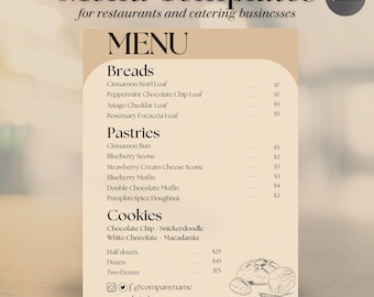 Cottage Bakery Menu Templates | Sourdough Menu Template | Baking Business Price List (Canva, Digital Download)
