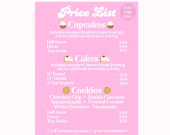 Pink Cottage Bakery Menu Template Bundle: Canva Editable Designs (Digital Download)