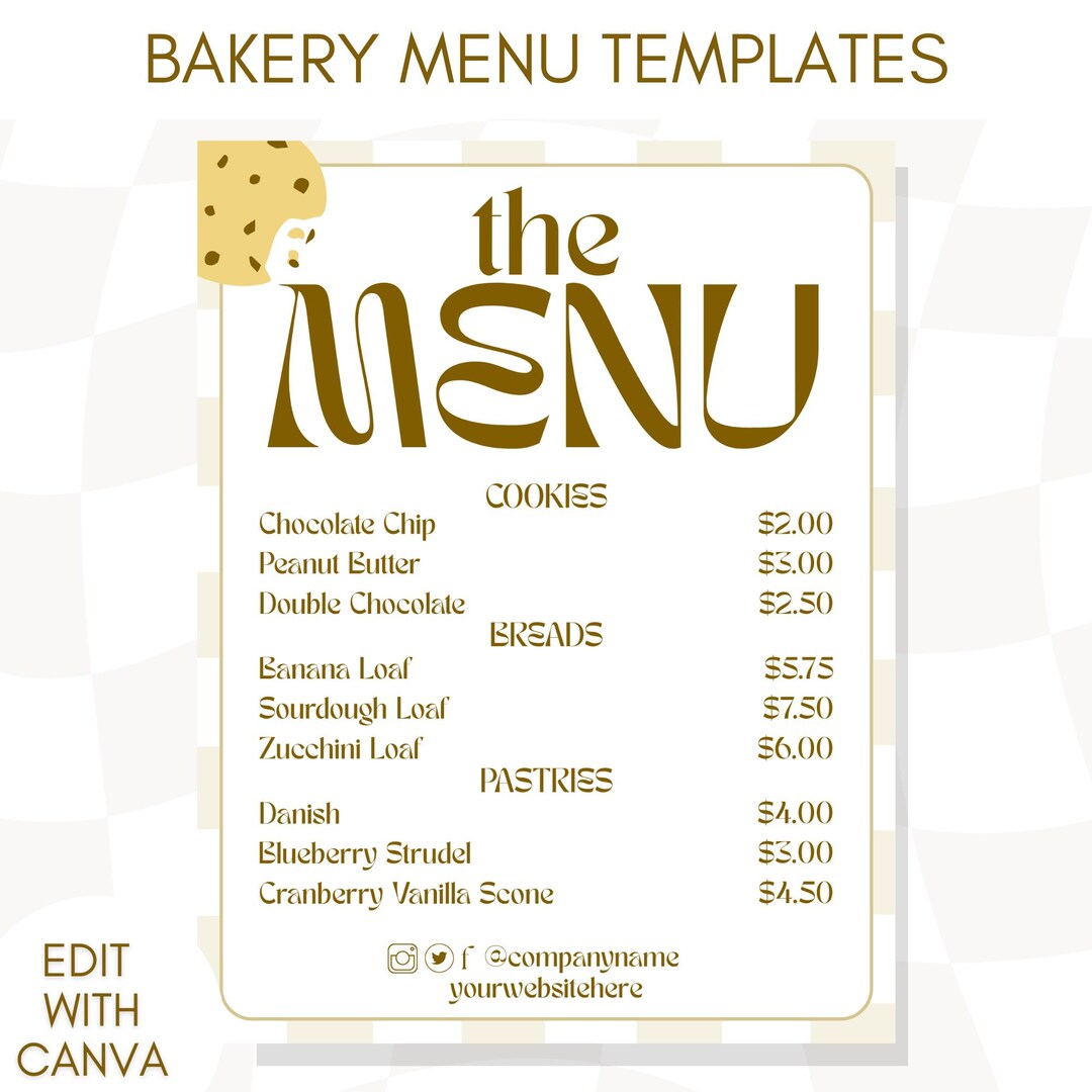 Editable Bakery Menu Editable Bakery Menu Template: Modern Dessert Price List (canva) - Etsy