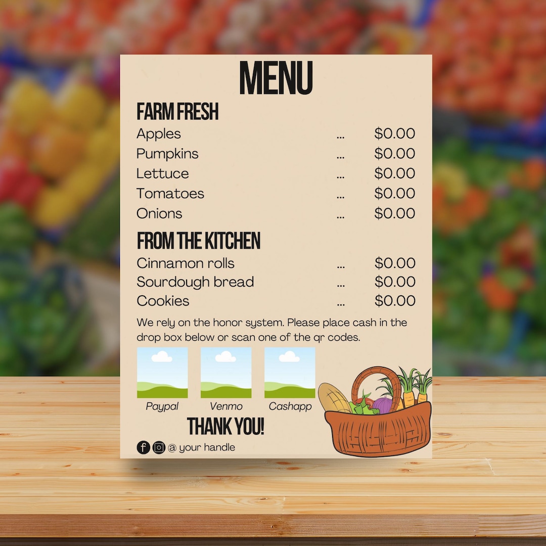 Editable Farm Stand Menu Flyer: Farmer's Market Price List Canva ...