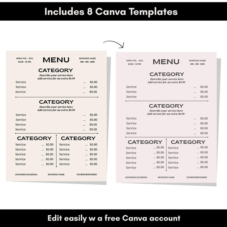 Editable Price List | Simple Menu Canva Template | Retro Menu Instant ...