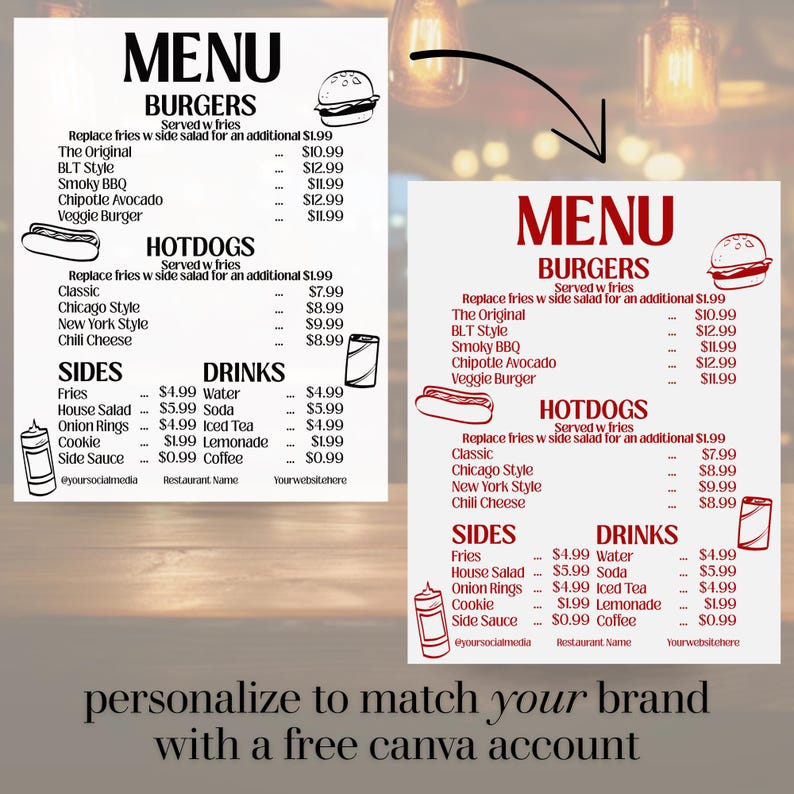 Food Truck Menu Canva Templates | Editable Hand Drawn Restaurant Menu ...