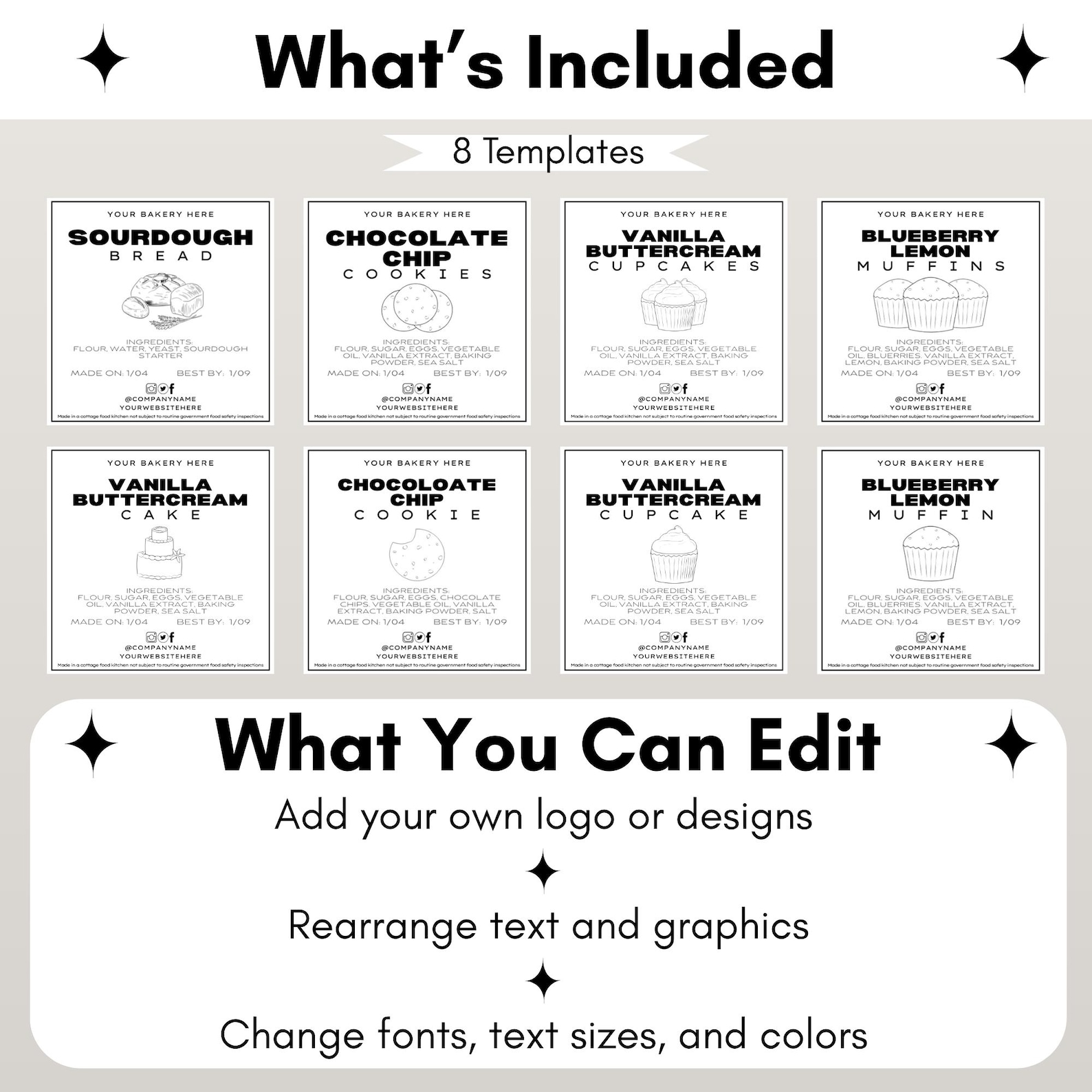 Editable Bakery Label Bundle | Cottage Food Stickers | Baking Business ...