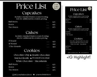Modern Bakery Menu Canva Templates | Editable Baked Goods Price List