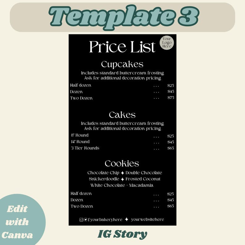 Price List Template Editable Bakery Menu Templates Printable Treats ...