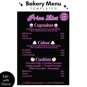 Dessert Menü Canva Vorlage | Bearbeitbarer Bake Sale Flyer | Süßwaren Preisblatt | Menü mit Bildern | Druckbare Backen Business Schild