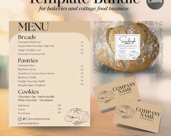Cottage Bakery Menu Template Bundle | Editable Sourdough Menu, Bakery Business Card & Bakery Label (Canva)