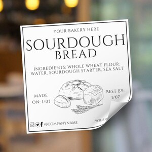 Sourdough Label Template: Editable Square Cottage Food Label, Canva