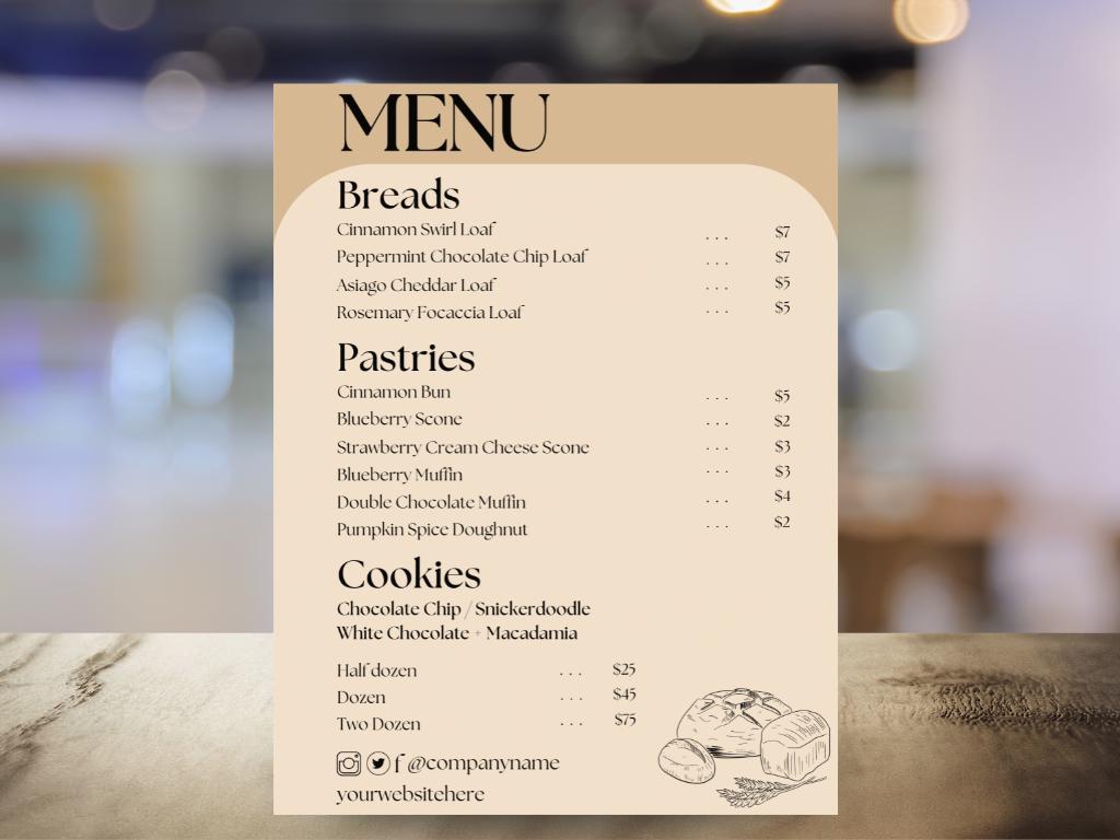 Cottagecore Bakery Menu Template: Vintage Price List Flyer (Canva Design, Digital Download)