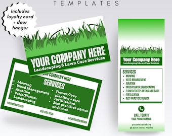 Lawn Care Logo & Business Card Canva Templates: Landscaping Bundle (Digital Download)