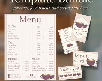 Coffee Cart Template Bundle: Menu, Business + Loyalty Cards (Canva, Digital Download)